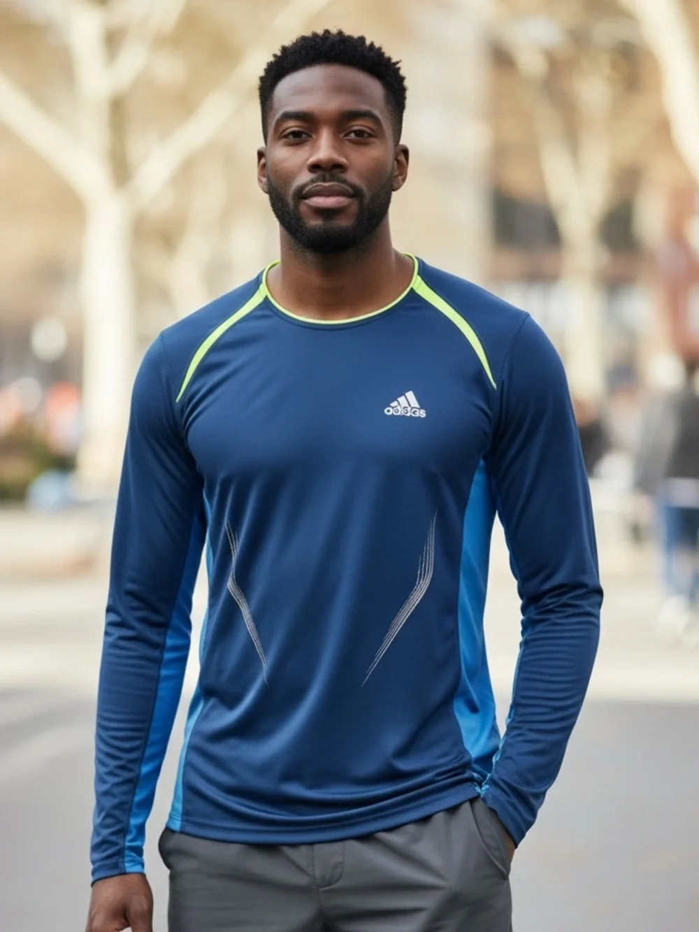 Adidas Navy and Neon Yellow Performance Top